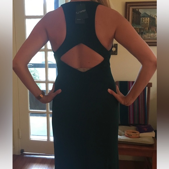 Dark green Ralph Lauren Gown with back cut out - size 6 - Picture 3 of 5